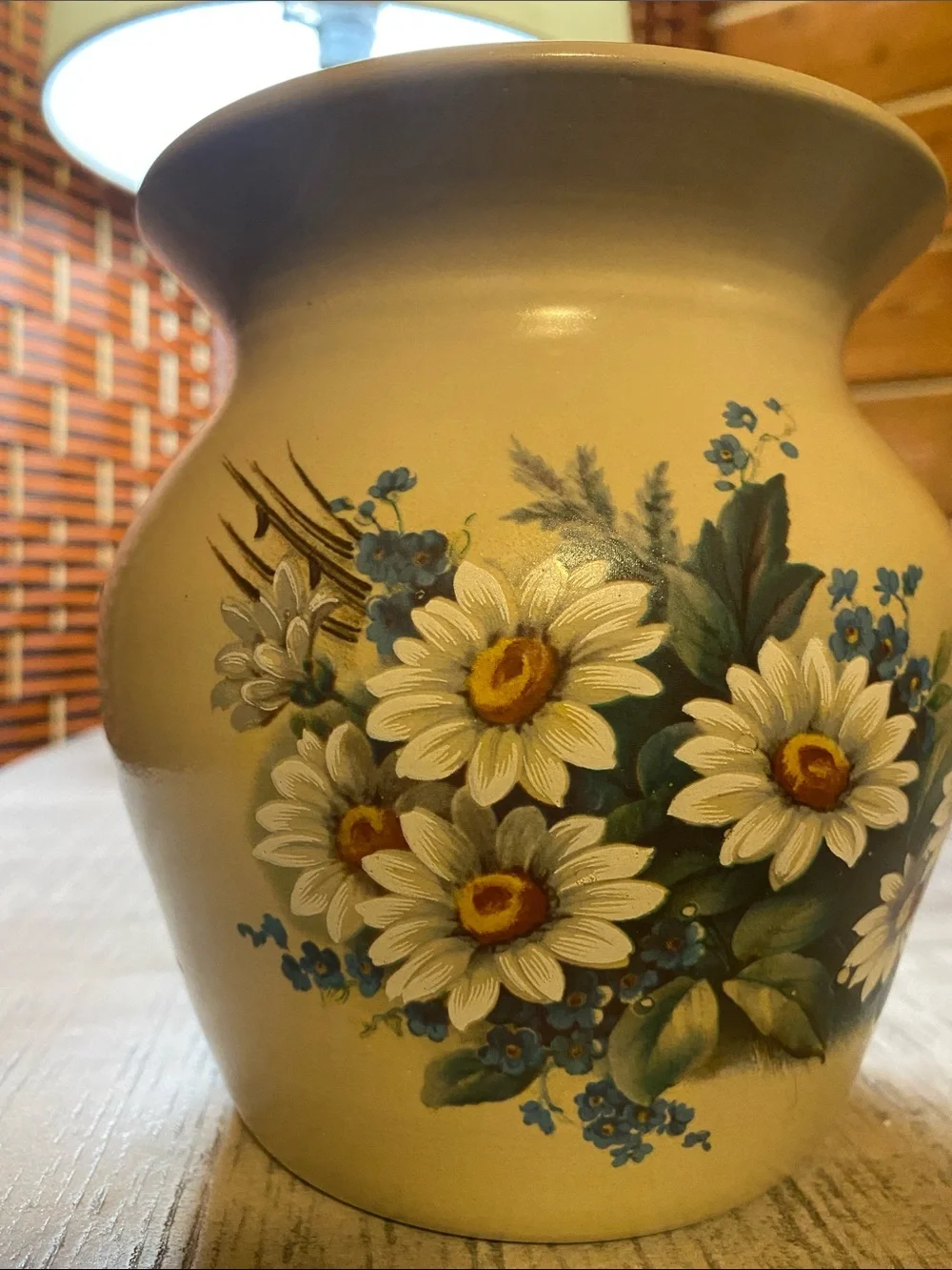 Vintage Casey Pottery Hand Painted Daisy Stoneware Vase Crock Marshall Texas 6”